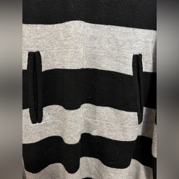 TORY BURCH Grey and Black Stripes Merino Wool Sweater Dress Turtleneck - Picture 4 of 9